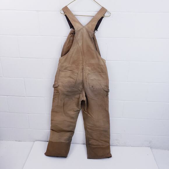Carhartt Insulated Double Knee Bib Canvas Overalls Mens Size 36x32 Brown R41 BRN - Picture 2 of 10